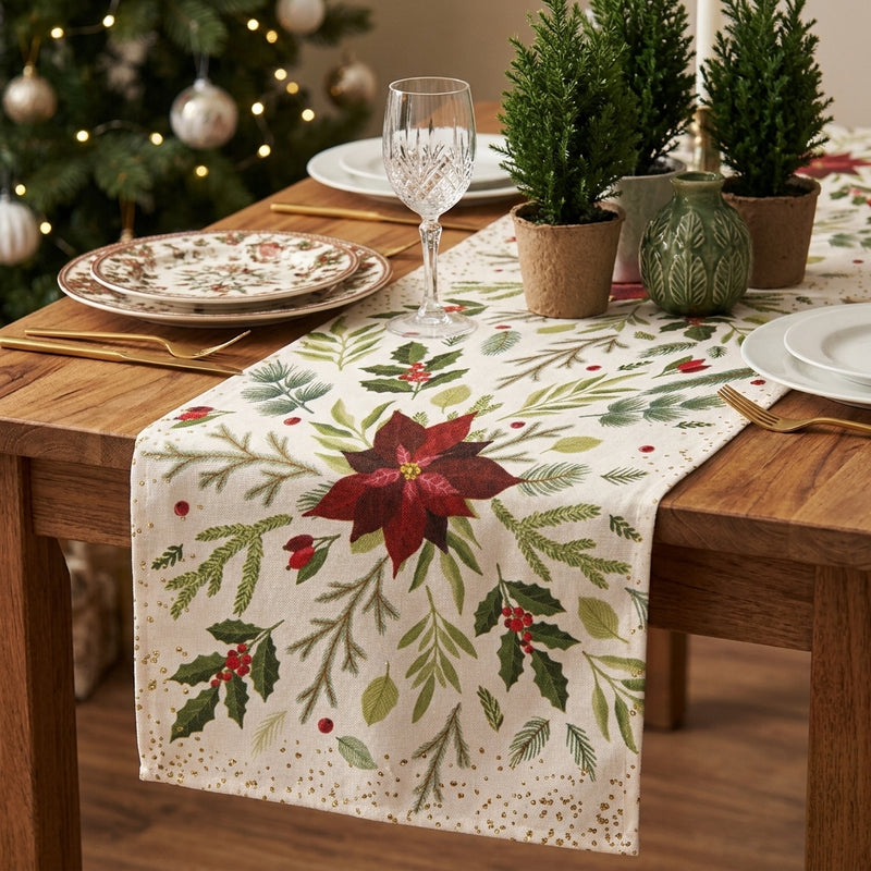 Piovaccari Runner Christmas Star with Gold 28 cm x 2,5 m – Runner Natalizio con Stelle Dorate per Decorazioni Tavola, Centrotavola e Addobbi di Natale