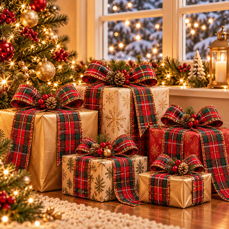 Piovaccari Nastro Aberdeen Rosso 40 mm x 10 m – Nastro Decorativo Natalizio per Albero di Natale, Fiocchi, Pacchi Regalo e Addobbi Natalizi