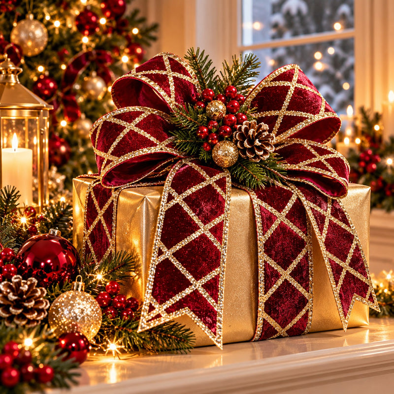 Piovaccari Nastro Rhombus Bordeaux 63 mm x 10 m – Nastro Decorativo Natalizio con Motivo a Rombi per Albero di Natale, Fiocchi e Confezioni Regalo