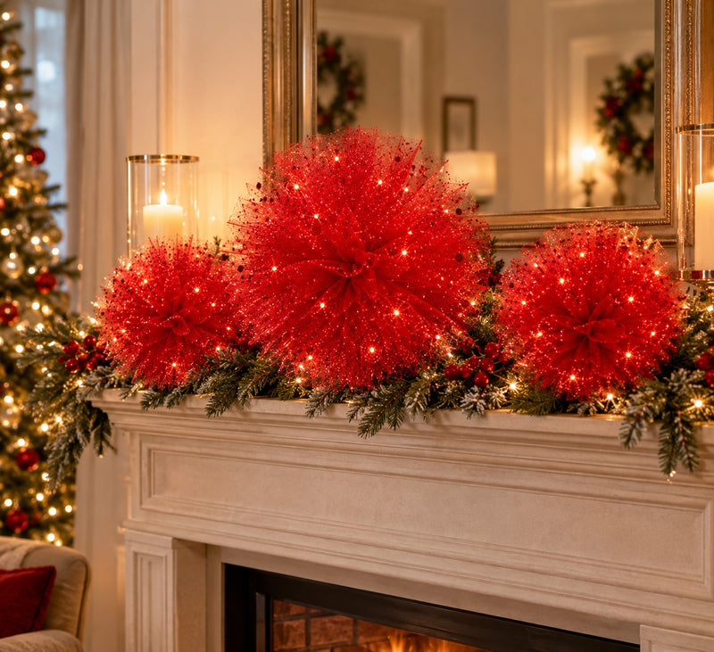 Piovaccari Pon Pon Rosso Ø25 cm – Decorazione Natalizia per Albero di Natale, Addobbi, Feste e Allestimenti Decorativi