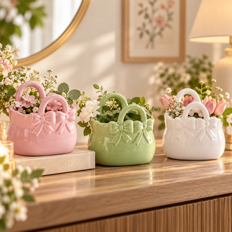Ad Trend Glossy Vaso Decorativo in Ceramica 13 x 14 x 12 cm – Vaso per Fiori e Arredo Casa, Colori Assortiti 1 Pz