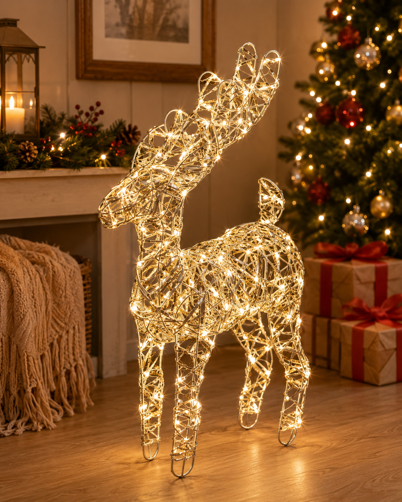 EDG Enzo De Gasperi Renna di Natale Intreccio Gold 40 MicroLED a Batteria IP20 25x12xH37 cm – Decorazione Luminosa