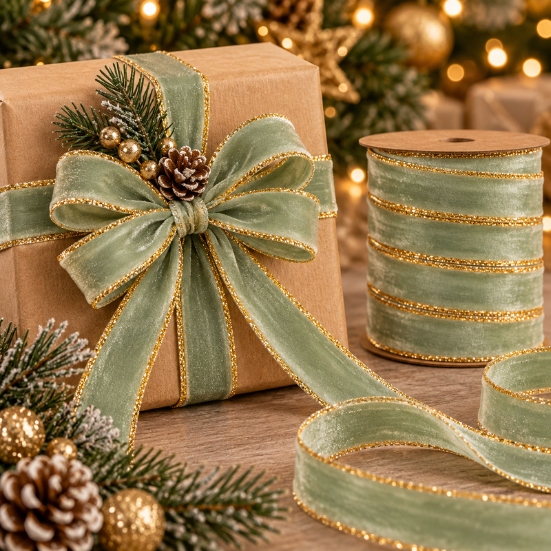 Piovaccari Nastro Velvet Dream Verde Salvia 9 mm x 20 m – Nastro in Velluto Decorativo per Fiocchi, Confezioni Regalo, Addobbi Natalizi e Fai da Te