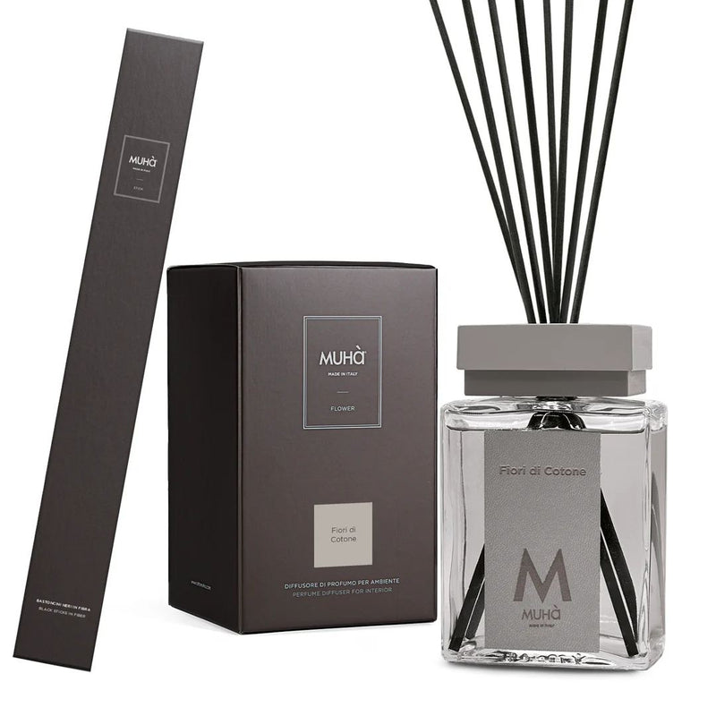 Muhà Luxe Perfume Diffusore Ambiente con Bastoncini Fiori di Cotone 500 Ml