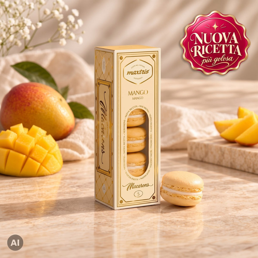 Maxtris 5 Macaron al Mango Senza Glutine – Dolcetti Francesi 70 g