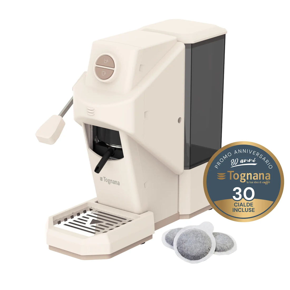 Tognana Iridea Set Macchina da Caffè Espresso Champagne Beige con 30 Cialde Incluse – Macchina per Caffè Espresso dal Design Elegante