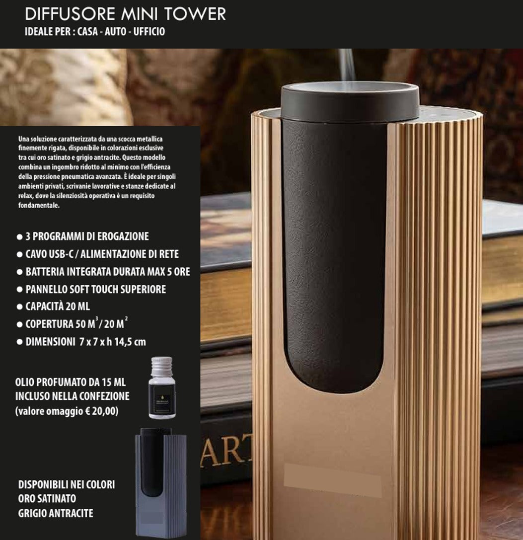 DESSENZE Dessenze Diffusore di Fragranze ad Alta Pressione Mini Tower Grigio Antracite – Profumatore Ambiente Bacche Rosse