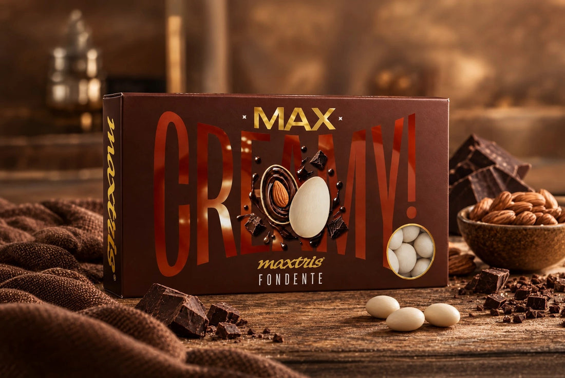 Maxtris Confetti Creamy Max Fondente Tortora 1 kg – Confetti Golosi al Cioccolato Fondente per Matrimoni, Cerimonie, Feste e Confettate
