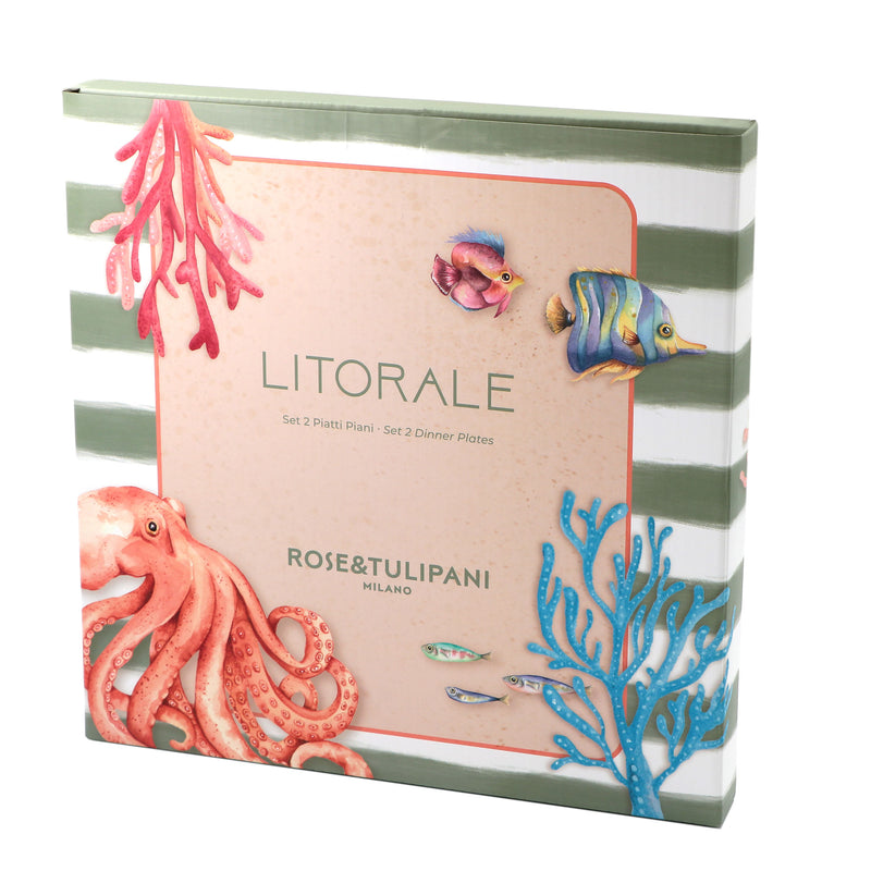 ROSE & TULIPANI Litorale Set 2 Piatti Piani D 27 Cm Corallo Alice Melamina