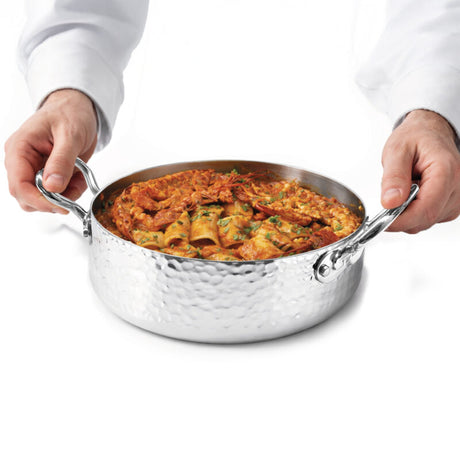 AGNELLI Casseruola Bassa Martellato Aluinox 3 Ply 20x6 Cm con 2 Maniglie in Acciaio Inox