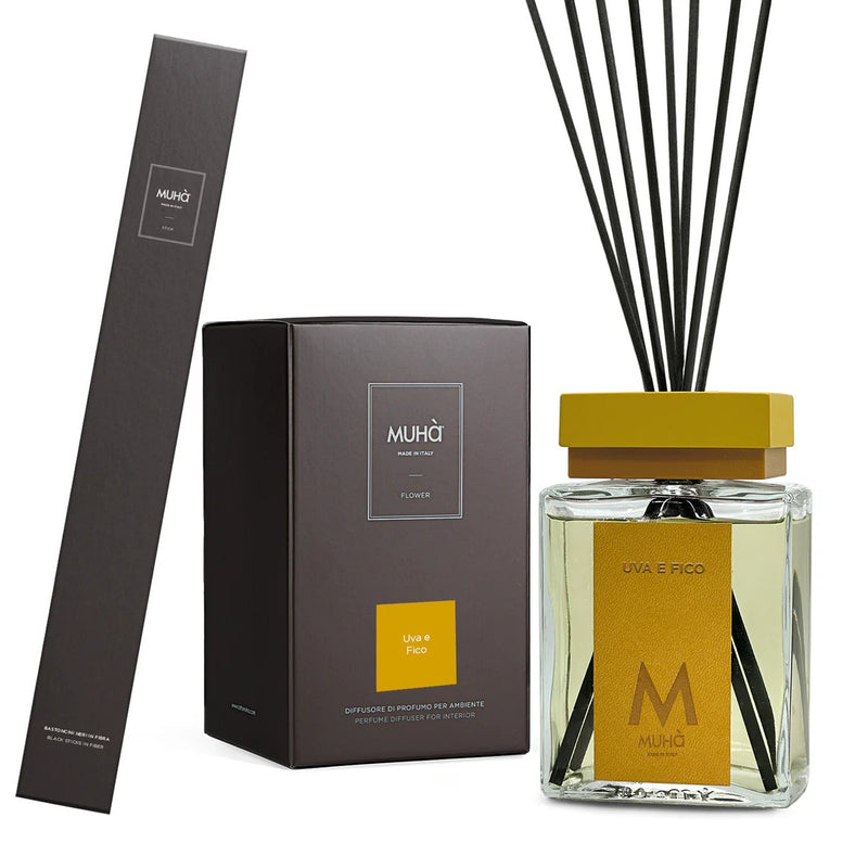 Muhà Luxe Perfume Diffusore Ambiente con Bastoncini Uva e Fico 500 Ml