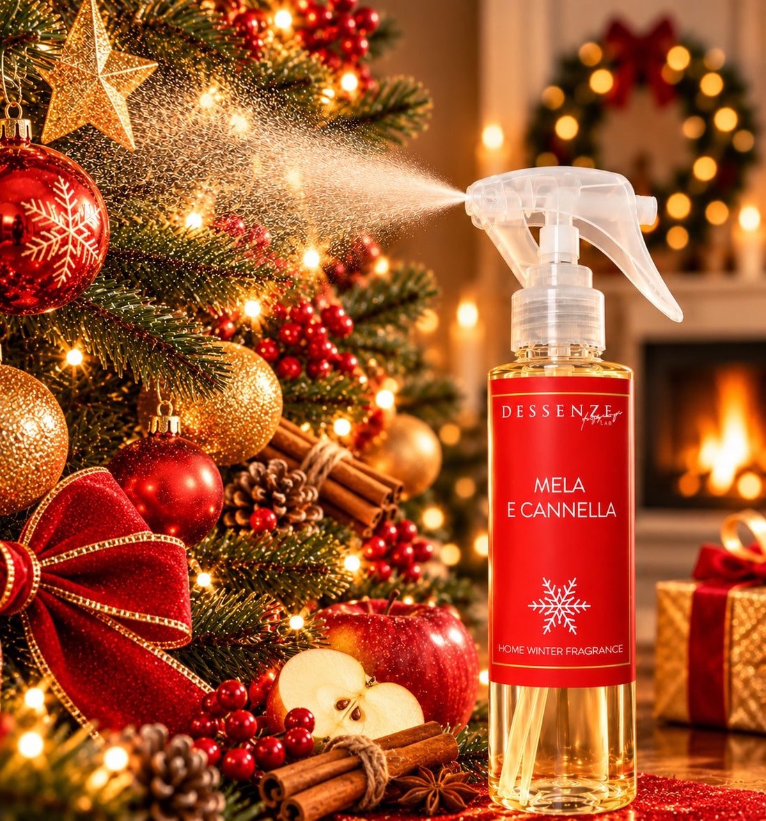 DESSENZE Profumo per Albero di Natale Christmas Spray Mela e Cannella 100 ml – Spray Profumato Natalizio