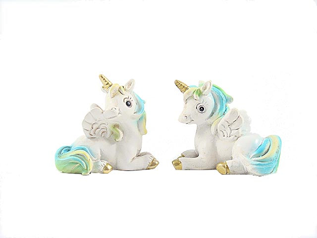 Unicorno pegaso in resina cielo Etm 5 cm: bomboniera nascita maschietto in conf. 12 pz. Decorativo e duraturo. 