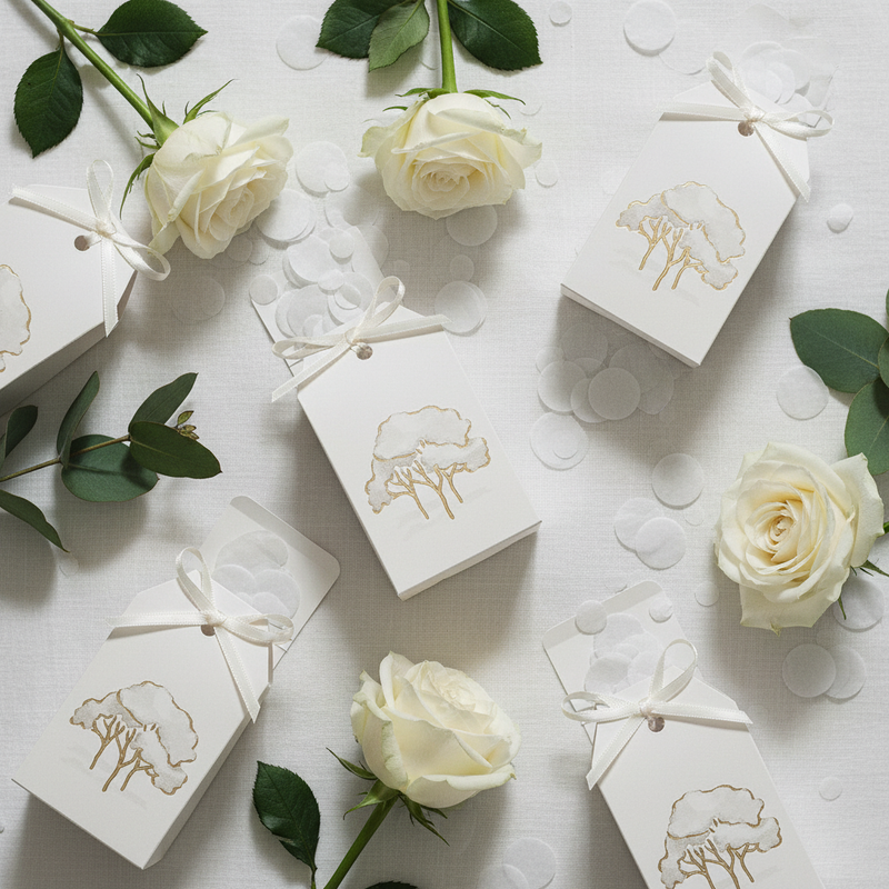 Tag scatolina Scotton intrecci alberi avorio 5,5×3,5×10cm  CONF 10 PZ. Bomboniera matrimonio e cerimonia elegante. ean 8007402284528